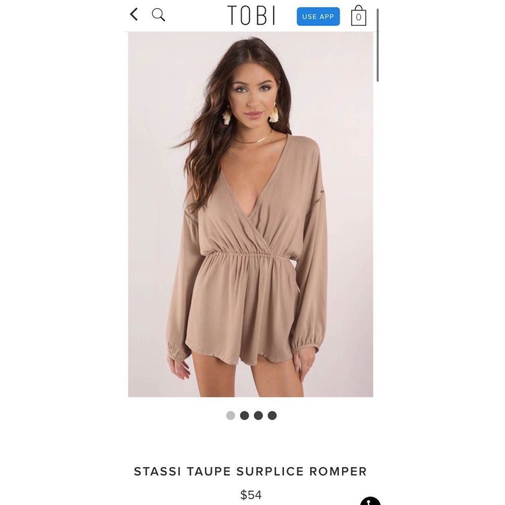NWT Tobi Stassi taupe surplice romper